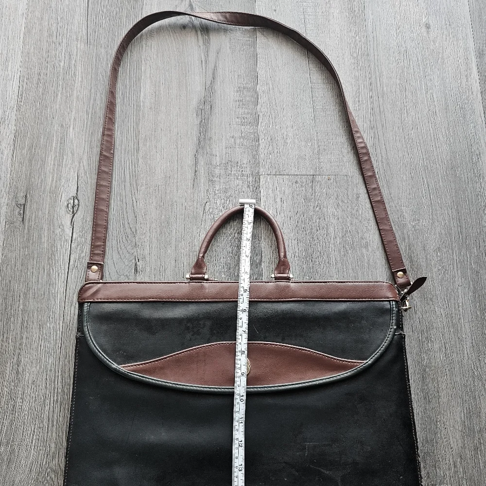 Vintage 1970s Brown Black Leather Briefcase Craftmanship Some Wear Gold Shield